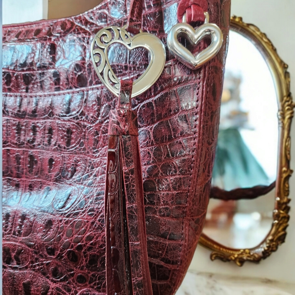 **BRIGHTON BRAVA HOBO RED CROCO PURSE-VALENTINE'S DAY! NWOT - Picture 6 of 11